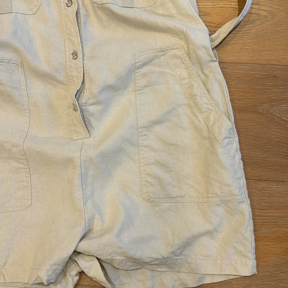 ZARA BELTED LINEN BLEND SHORT JUMPSUIT